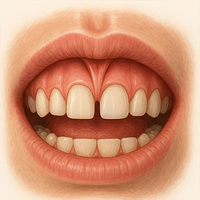 Schéma d’un diastème dentaire entre les deux incisives supérieures