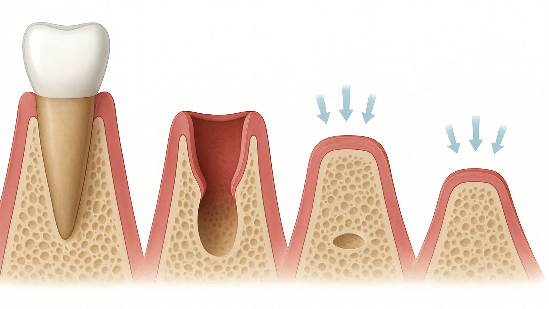 Schéma illustrant la perte osseuse après une extraction dentaire